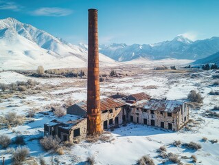 Wall Mural - Old Factory in Snowy Field
