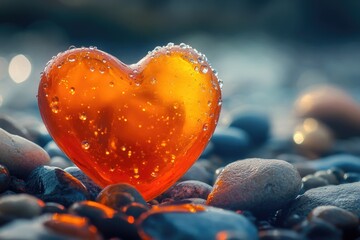 Wall Mural - Heart-shaped object on rock pile