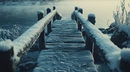 Wall Mural - snowy lake bridge