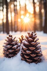 Wall Mural - snow-covered pine cones