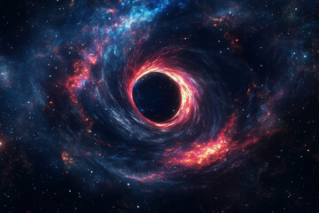 Wall Mural - large hole in the sky with a bright orange glow surrounding it. The sky is filled with stars and the hole is surrounded by a bright orange and blue swirl