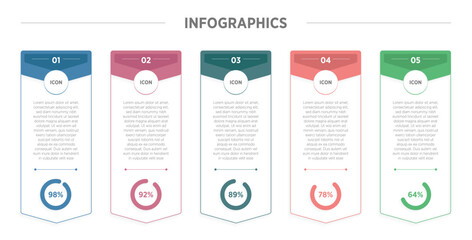 Wall Mural - modern horizontal progress bar featuring 5 shaped elements, symbolizing the five stages of business 