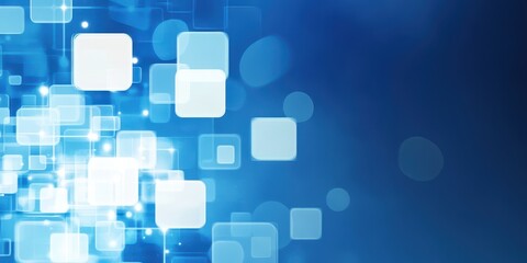 Abstract arrangement of glowing squares floats against a blue background