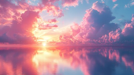 Wall Mural - breathtaking sunset over the horizon casting warm hues of orange and pink across the sky and reflect