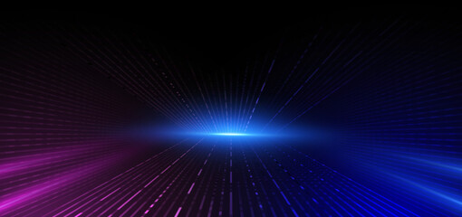Fototapete - Abstract blue and pink glowing lines on black background. Hi speed motion moving concept on black background.