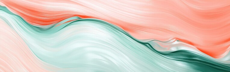 Poster - Soft pastel strokes create calming waves in mint and coral hues for a serene artistic display