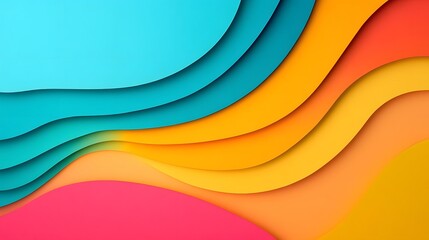 Wall Mural - vibrant layered paper cut abstract background with bold color contrast and blank space