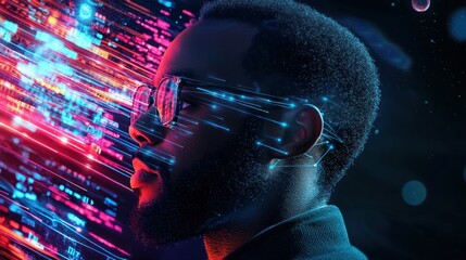 Wall Mural - a conceptual image of a data broker with digital data streams and futuristic graphics.