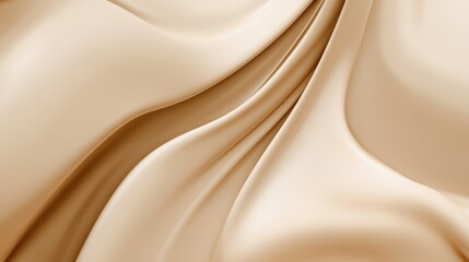 Aufkleber - Soft caramel beige fabric drapes elegantly, creating fluid waves and contours on a smooth surface