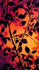 Fototapete - Dramatic contrast of jet black branches against a colorful sunset backdrop