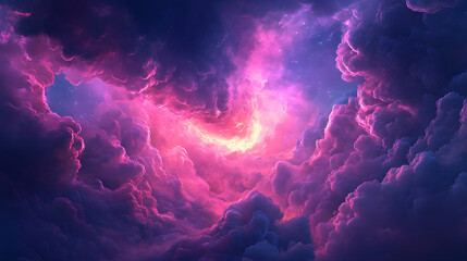 Wall Mural - Dark navy blue skies erupting into an explosion of fuchsia pink brilliance with delicate swirling clouds