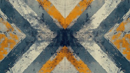 Aufkleber - Radiating strokes in amber and gray create a striking minimalist pattern on a textured surface in an urban setting