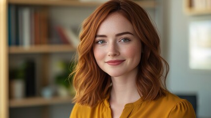 Aufkleber - Creative professional portrait of a young woman in a modern office setting during daylight