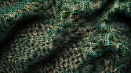 Poster - Luxurious burlap texture in deep emerald showcases rich color and intricate weave for elegant design projects