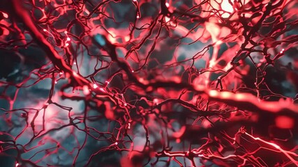 Wall Mural - abstract neural network design with red and blue light background
