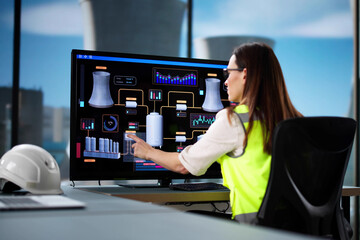 Poster - Young female professional monitoring SCADA system
