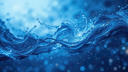 Wall Mural - abstract water wave motion with splashes and particles in various shades of blue