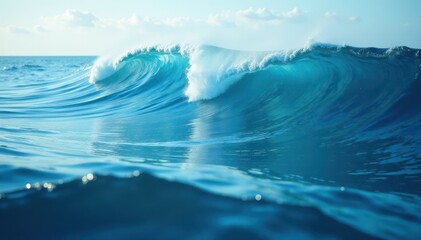 Wall Mural - deep blue ocean waves, layered effect, calming tones, dark blue, serene, horizon