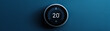 © SJ Studio - A sleek, modern thermostat displaying a temperature of 20 degrees Celsius on a blue wall, showcasing minimalist design and advanced technology.