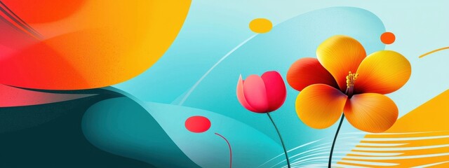 Wall Mural - a modern digital floral illustration with bold colors and abstract shapes, sprint flower