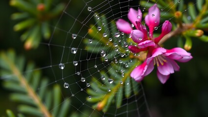 spider web with dew drops