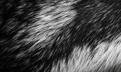 close-up of the fur texture of an animal, a black and white striped patterned background