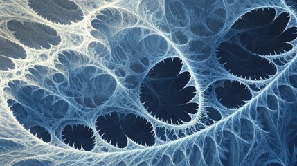 Wall Mural - An infinite abstract background in shades of cobalt blue and silver, with sharp fractal curves forming an intricate web that appears to extend into the farthest reaches of space.