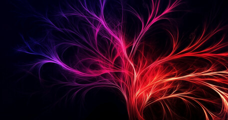 Wall Mural - A digital artwork depicting an abstract, red and purple tree made from glowing lines against a black background
