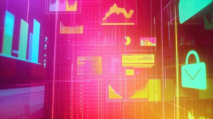 Wall Mural - a vibrant background with business-themed icons like graphs, charts, and briefcases.