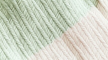 Wall Mural - Wool texture in a herringbone pattern with alternating light green and pale pink tones, creating a visually striking yet soft and elegant background. The intricate weave adds a refined touch.