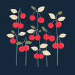 © Muhammad - A flat 2D vector of a set of cherries with stems and leaves.