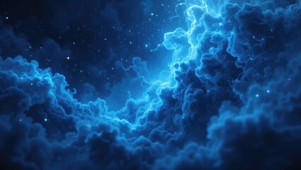Wall Mural - Mysterious Blue Clouds Illuminated by Stars in a Cosmic Night Sky