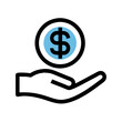 © Marousia - Hand holding dollar coin icon on simple background