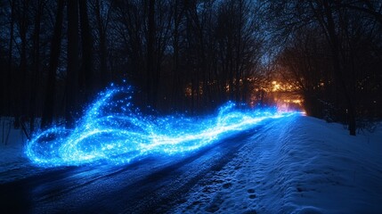 Wall Mural - a shooting star leaving a trail of electric blue energy