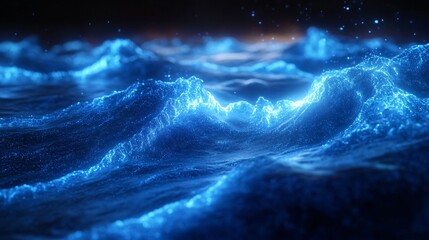 Wall Mural - a bioluminescent ocean glowing with soft, radiant energy waves