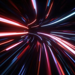 Wall Mural - futuristic light streaks converge in an endless abstract tunnel of dynamic color suggesting speed te
