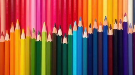 Wall Mural - vibrant colored pencils arranged in a spectrum, showcasing a delightful array of hues and shades, id