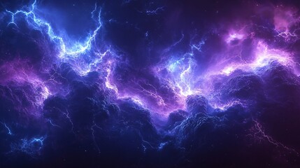 Wall Mural - a thunderstorm crackling with electric purple and blue lightning