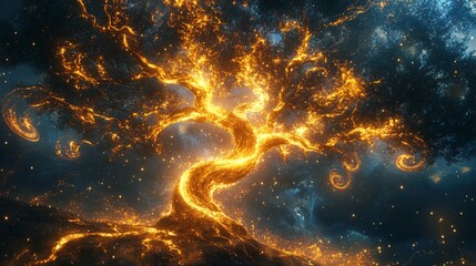 Wall Mural - a tree of life glowing with golden energy and vibrant swirling auras