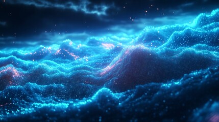 Wall Mural - a neon cybercore emitting waves of digital energy into the sky