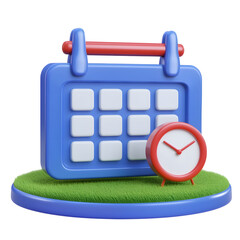 Leinwandbilder - Glossy 3D rendered red calendar icon with a modern minimalist design and bold date markers paired with a sleek round clock symbolizing scheduling reminders and time management for website UI