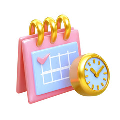 Leinwandbilder - Stylish 3D business reminder icon featuring a compact red calendar with a highlighted date  paired with a sleek clock displaying a specific time  The calendar has a smooth and polished surface