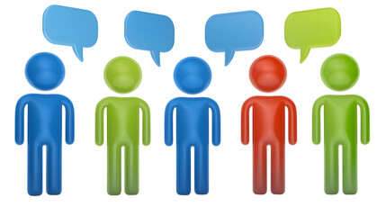 Aufkleber - A digital 3D featuring three distinct abstract humanoid figures engaged in a collaborative discussion  symbolizing teamwork  problem solving