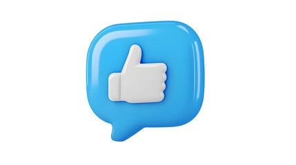 Leinwandbilder - Sleek and minimalistic 3D rendered blue thumbs up icon representing digital approval social media influence and communication  The design is set against a clean white background