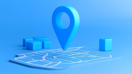 Aufkleber - Futuristic blue GPS navigation marker symbol floating on a high tech digital map interface designed with sleek lighting effects and a modern minimalist style