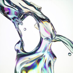 Canvas Print - Iridescent clear glass swirling in the air against a white background