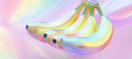 Canvas Print - Iridescent bananas a pastel rainbow background