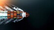 © CHOI POO - Cargo Ship Navigates Calm Waters with Colorful Containers in Perfectly Aligned Stacks Above View