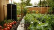 © uswatun - Sustainable garden with rainwater harvesting and thriving vegetable patch
