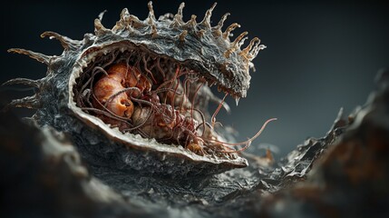 Poster - Macro view of host organism's interaction with parasitic worms a sci-fi biological concept illustration